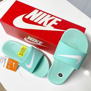NIKE Kawa Slide Sandal Tropical Twist/White-Teal Tint, Sz 2Y